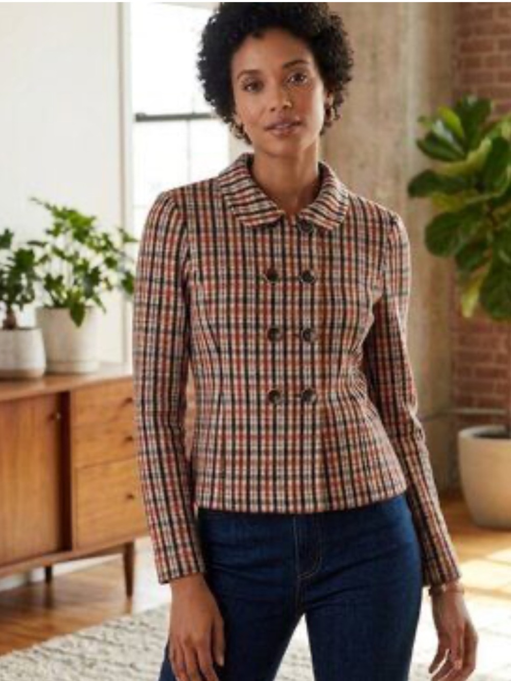 Cabi Jazzy Jacket Plaid Double Breasted Toffee Blazer 4118 Size Small.